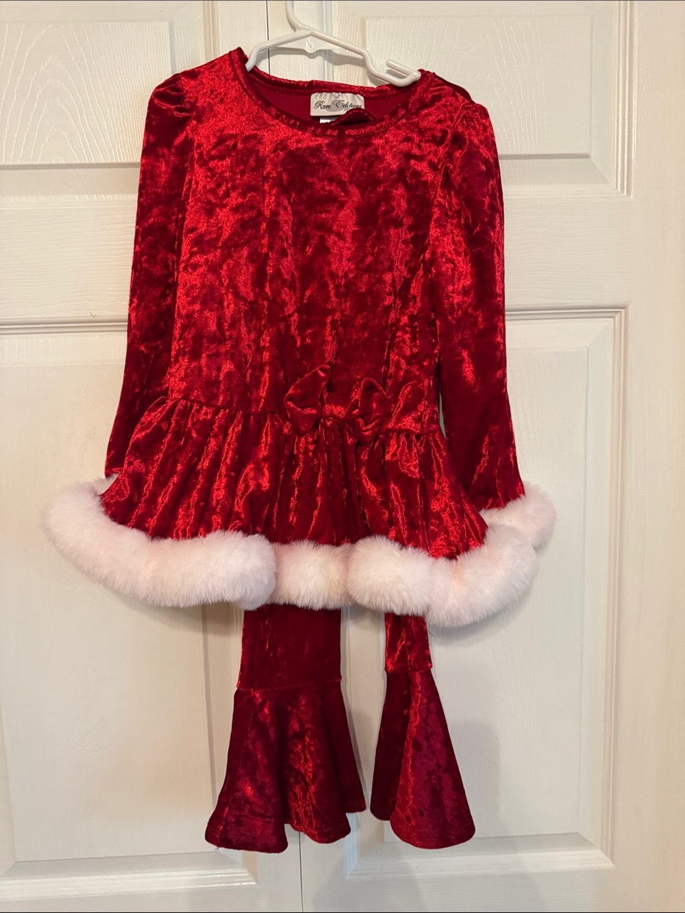 Rare Editions Red Velvet Holiday Peplum Set with White Faux-Fur Trim